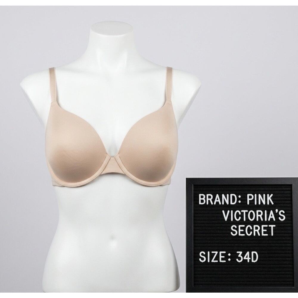 PINK Victoria's Secret 34D Bra Beige Tan Nude Wear Everywhere T-Shirt